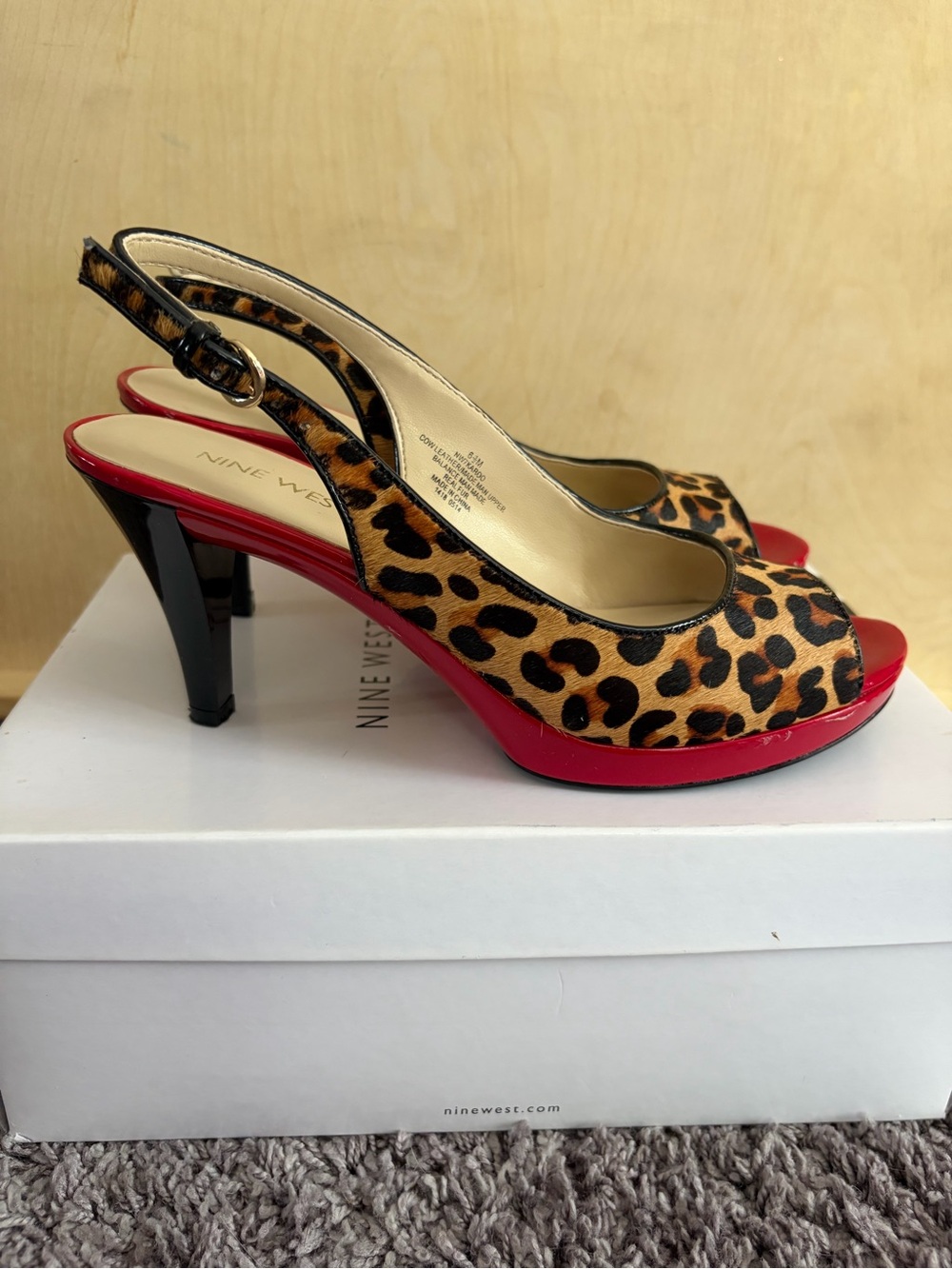 Nine West Leopard Print Sling Back Peep-Toe Heels